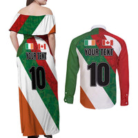 Custom Canada and Ireland Couples Matching Off Shoulder Maxi Dress and Long Sleeve Button Shirt Shamrocks and Maple Leaves