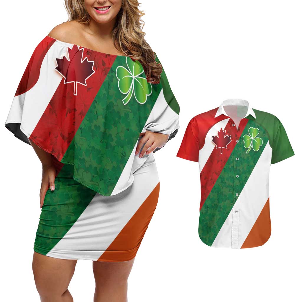 Custom Canada and Ireland Couples Matching Off Shoulder Short Dress and Hawaiian Shirt Shamrocks and Maple Leaves