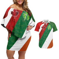 Custom Canada and Ireland Couples Matching Off Shoulder Short Dress and Hawaiian Shirt Shamrocks and Maple Leaves