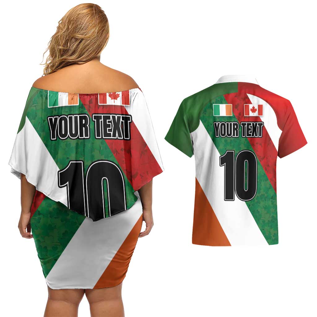 Custom Canada and Ireland Couples Matching Off Shoulder Short Dress and Hawaiian Shirt Shamrocks and Maple Leaves