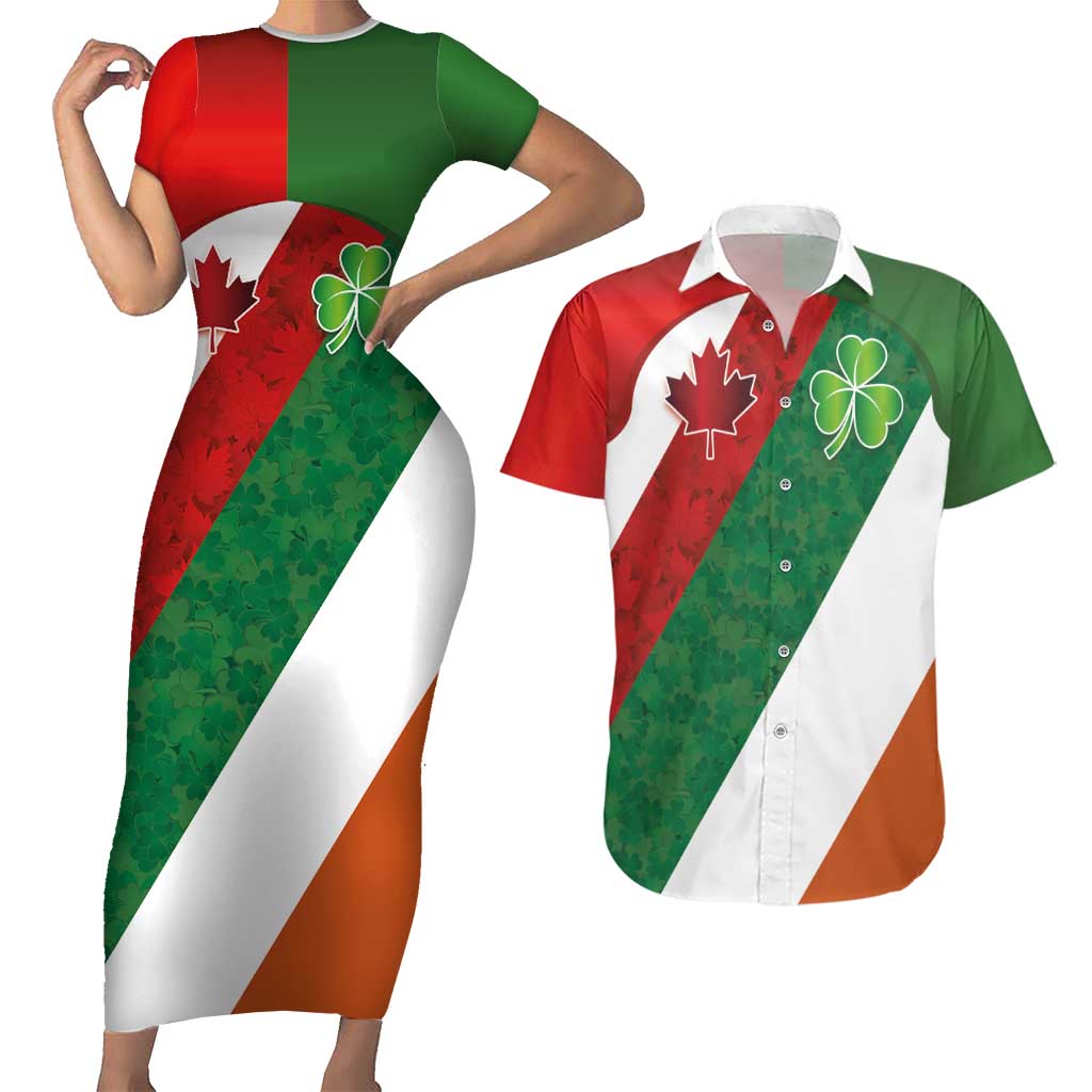 Custom Canada and Ireland Couples Matching Short Sleeve Bodycon Dress and Hawaiian Shirt Shamrocks and Maple Leaves