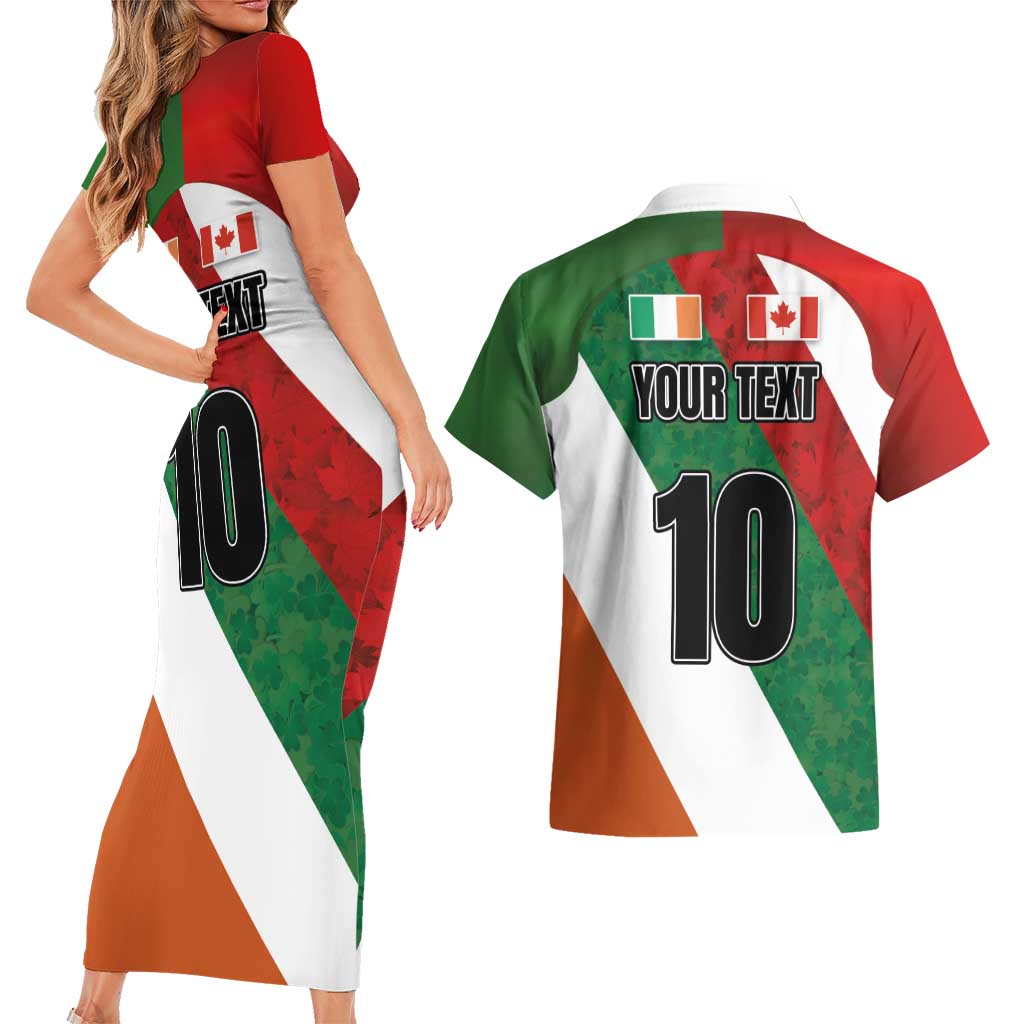 Custom Canada and Ireland Couples Matching Short Sleeve Bodycon Dress and Hawaiian Shirt Shamrocks and Maple Leaves