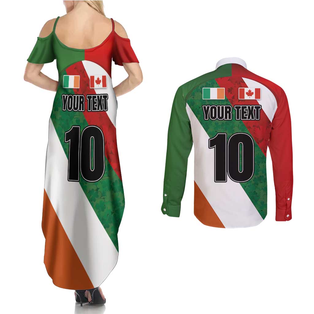 Custom Canada and Ireland Couples Matching Summer Maxi Dress and Long Sleeve Button Shirt Shamrocks and Maple Leaves