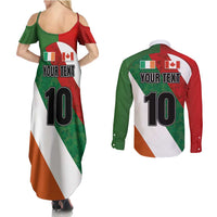 Custom Canada and Ireland Couples Matching Summer Maxi Dress and Long Sleeve Button Shirt Shamrocks and Maple Leaves