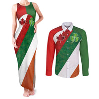 Custom Canada and Ireland Couples Matching Tank Maxi Dress and Long Sleeve Button Shirt Shamrocks and Maple Leaves
