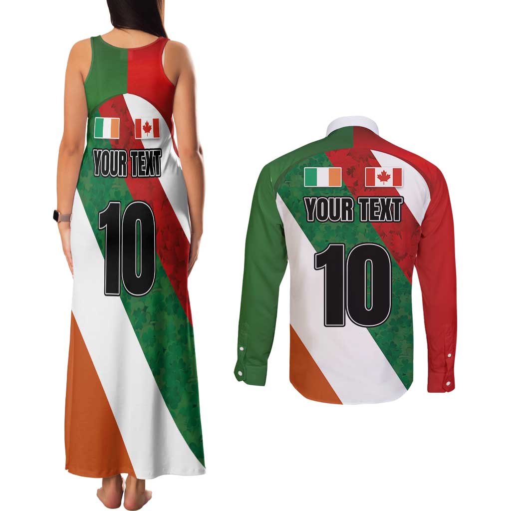Custom Canada and Ireland Couples Matching Tank Maxi Dress and Long Sleeve Button Shirt Shamrocks and Maple Leaves