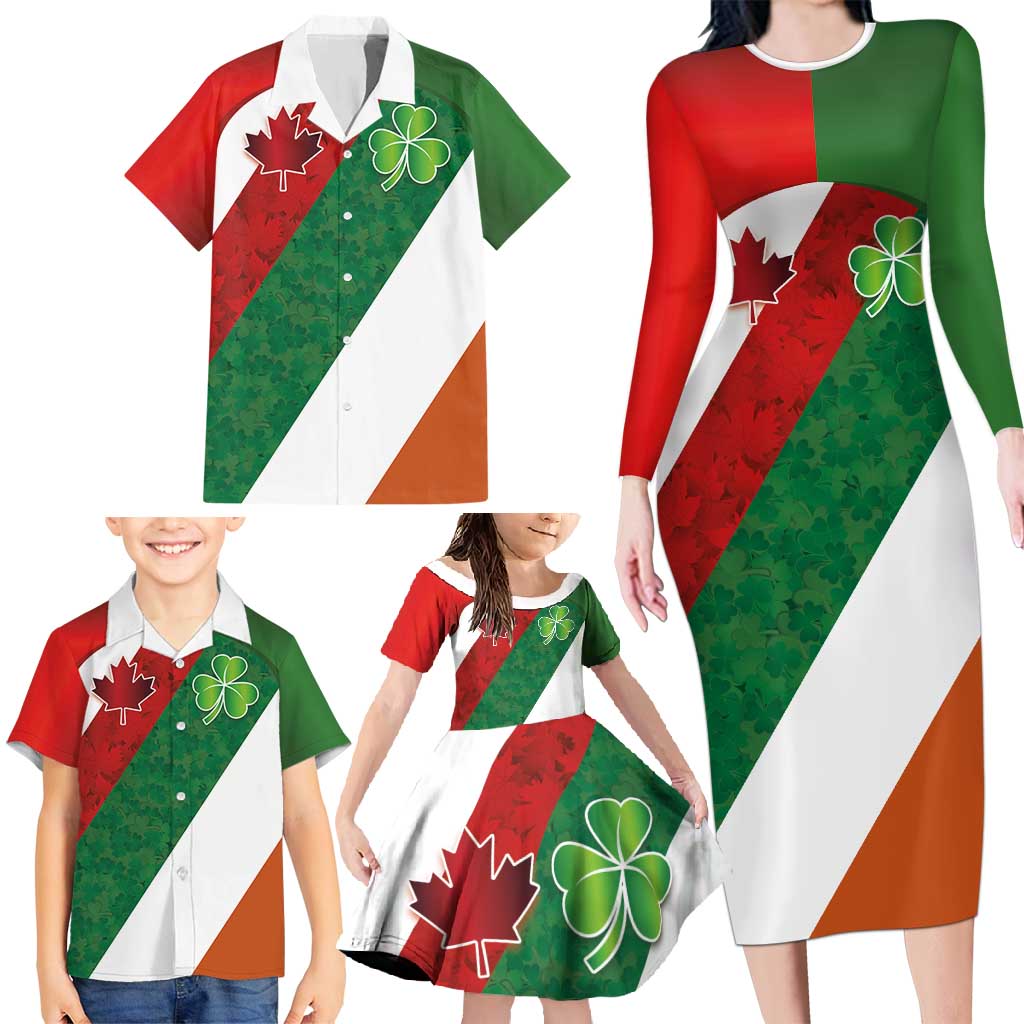 Custom Canada and Ireland Family Matching Long Sleeve Bodycon Dress and Hawaiian Shirt Shamrocks and Maple Leaves