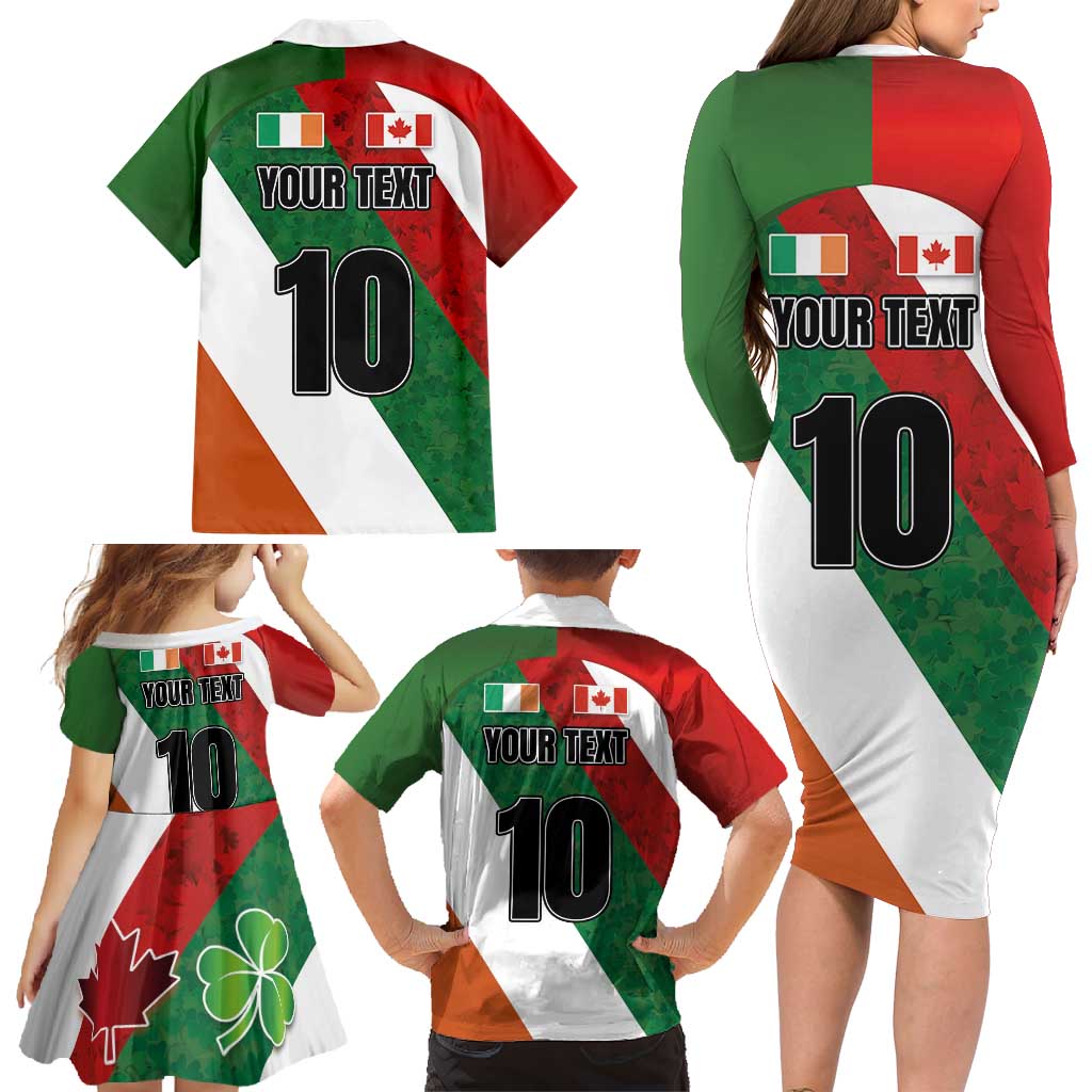 Custom Canada and Ireland Family Matching Long Sleeve Bodycon Dress and Hawaiian Shirt Shamrocks and Maple Leaves