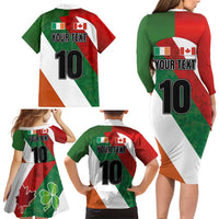 Custom Canada and Ireland Family Matching Long Sleeve Bodycon Dress and Hawaiian Shirt Shamrocks and Maple Leaves