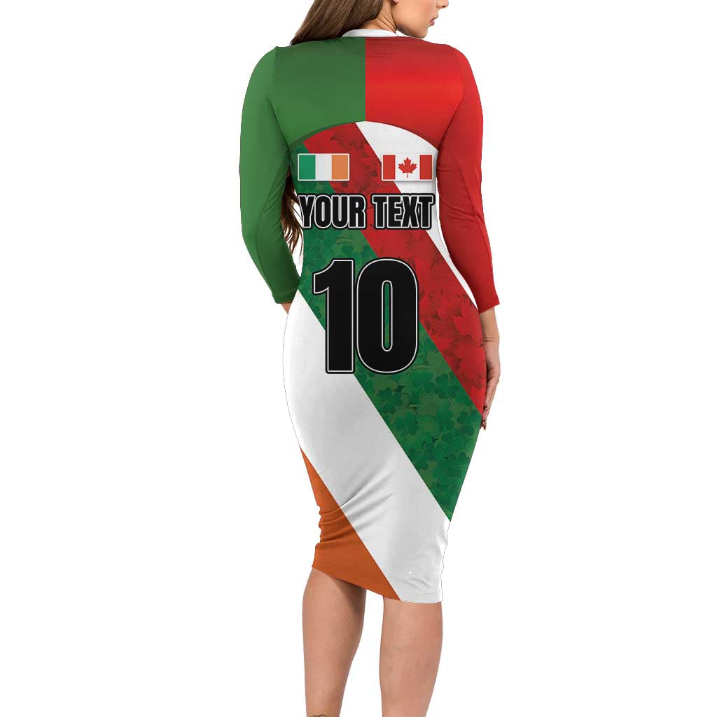 Custom Canada and Ireland Family Matching Long Sleeve Bodycon Dress and Hawaiian Shirt Shamrocks and Maple Leaves