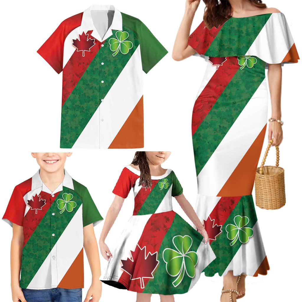 Custom Canada and Ireland Family Matching Mermaid Dress and Hawaiian Shirt Shamrocks and Maple Leaves