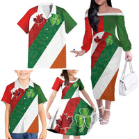 Custom Canada and Ireland Family Matching Off The Shoulder Long Sleeve Dress and Hawaiian Shirt Shamrocks and Maple Leaves