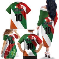 Custom Canada and Ireland Family Matching Off The Shoulder Long Sleeve Dress and Hawaiian Shirt Shamrocks and Maple Leaves