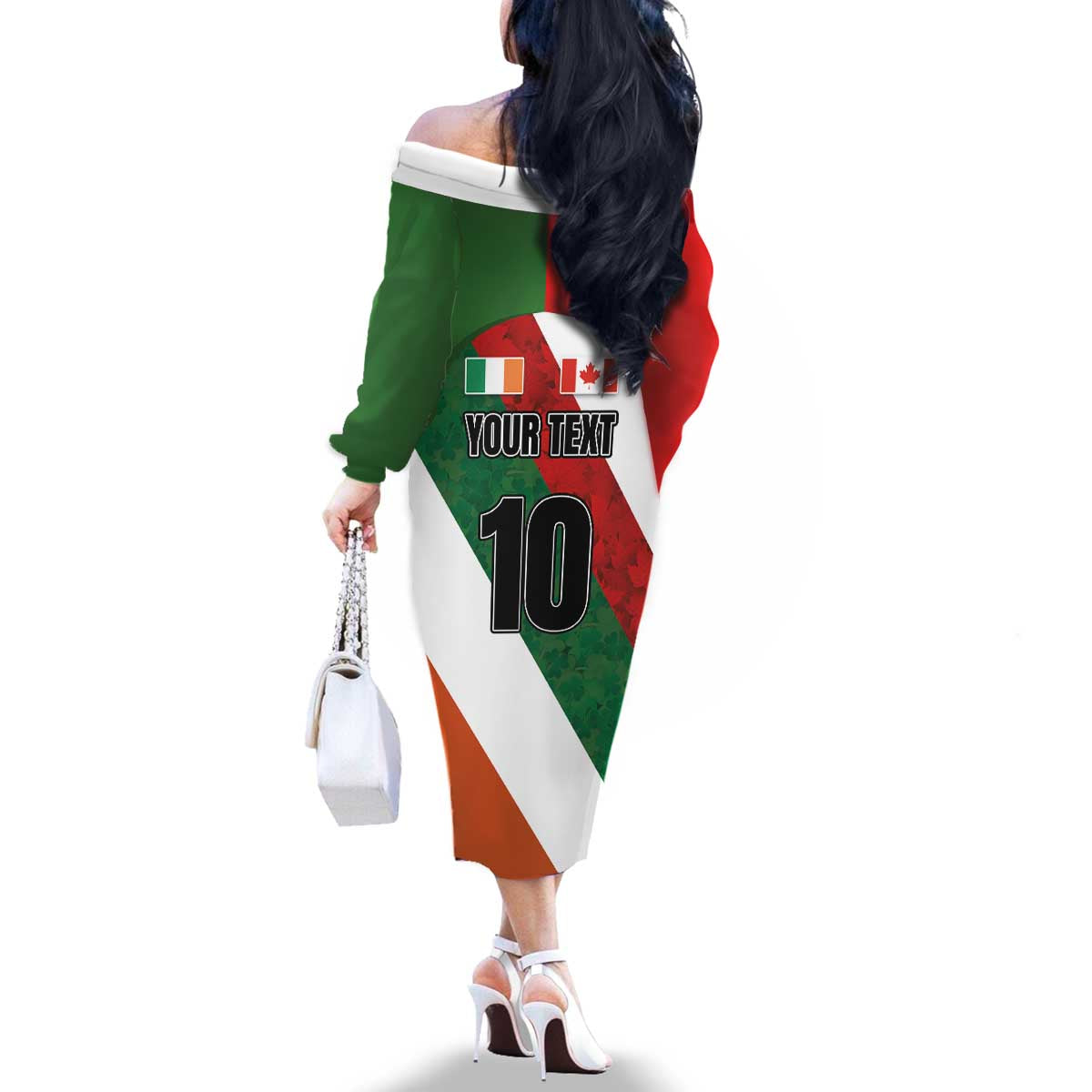 Custom Canada and Ireland Family Matching Off The Shoulder Long Sleeve Dress and Hawaiian Shirt Shamrocks and Maple Leaves