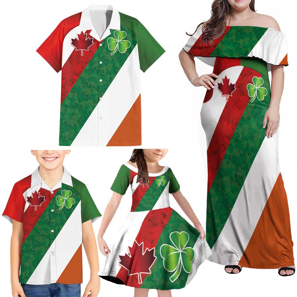 Custom Canada and Ireland Family Matching Off Shoulder Maxi Dress and Hawaiian Shirt Shamrocks and Maple Leaves
