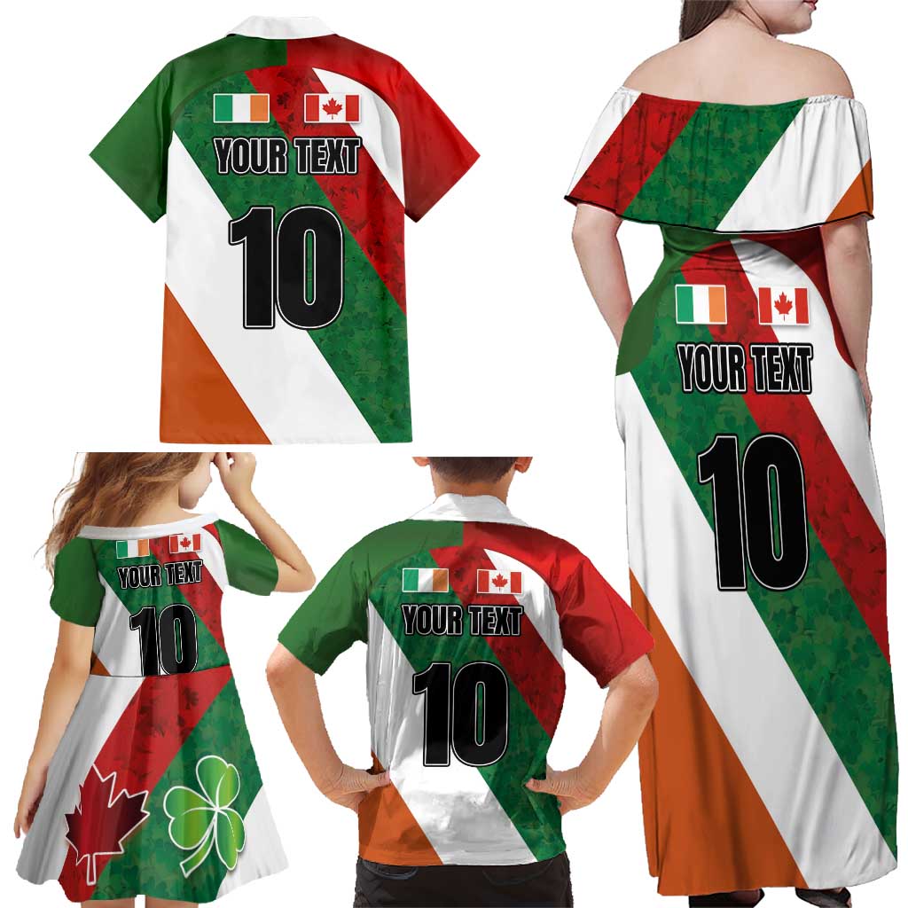 Custom Canada and Ireland Family Matching Off Shoulder Maxi Dress and Hawaiian Shirt Shamrocks and Maple Leaves