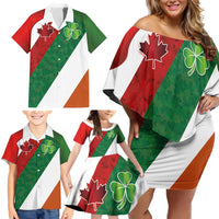 Custom Canada and Ireland Family Matching Off Shoulder Short Dress and Hawaiian Shirt Shamrocks and Maple Leaves