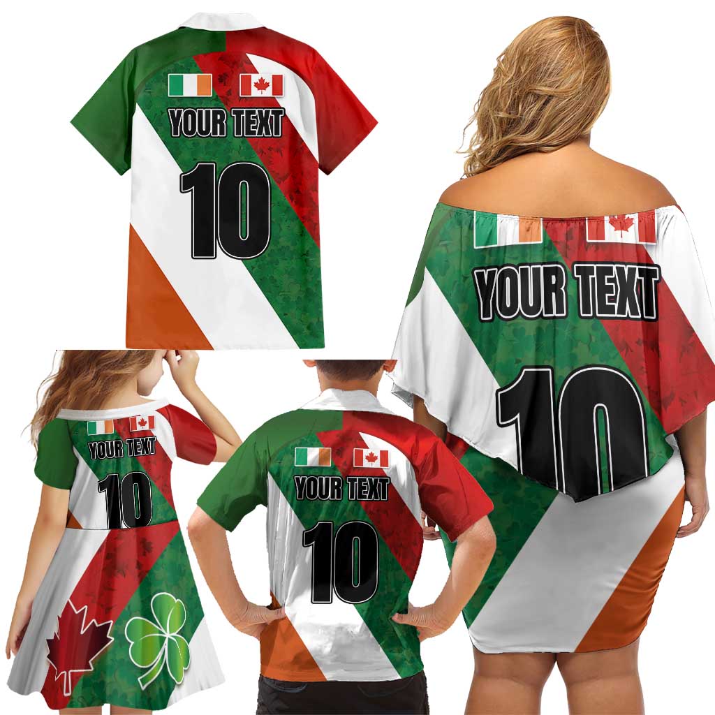 Custom Canada and Ireland Family Matching Off Shoulder Short Dress and Hawaiian Shirt Shamrocks and Maple Leaves