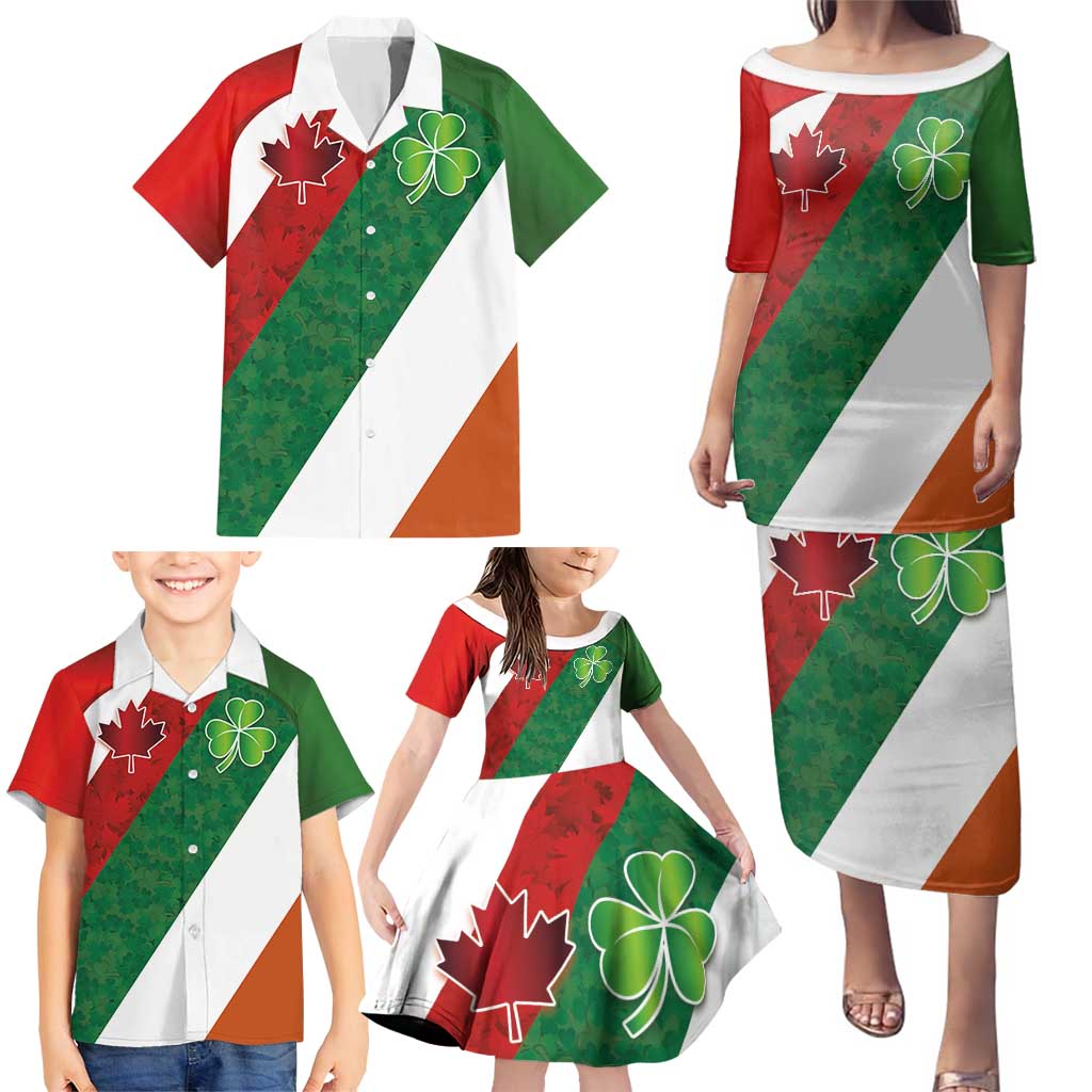 Custom Canada and Ireland Family Matching Puletasi and Hawaiian Shirt Shamrocks and Maple Leaves