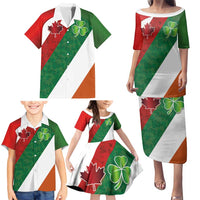Custom Canada and Ireland Family Matching Puletasi and Hawaiian Shirt Shamrocks and Maple Leaves