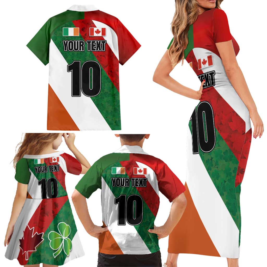 Custom Canada and Ireland Family Matching Short Sleeve Bodycon Dress and Hawaiian Shirt Shamrocks and Maple Leaves