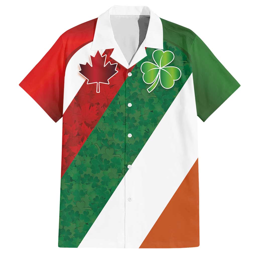 Custom Canada and Ireland Family Matching Short Sleeve Bodycon Dress and Hawaiian Shirt Shamrocks and Maple Leaves