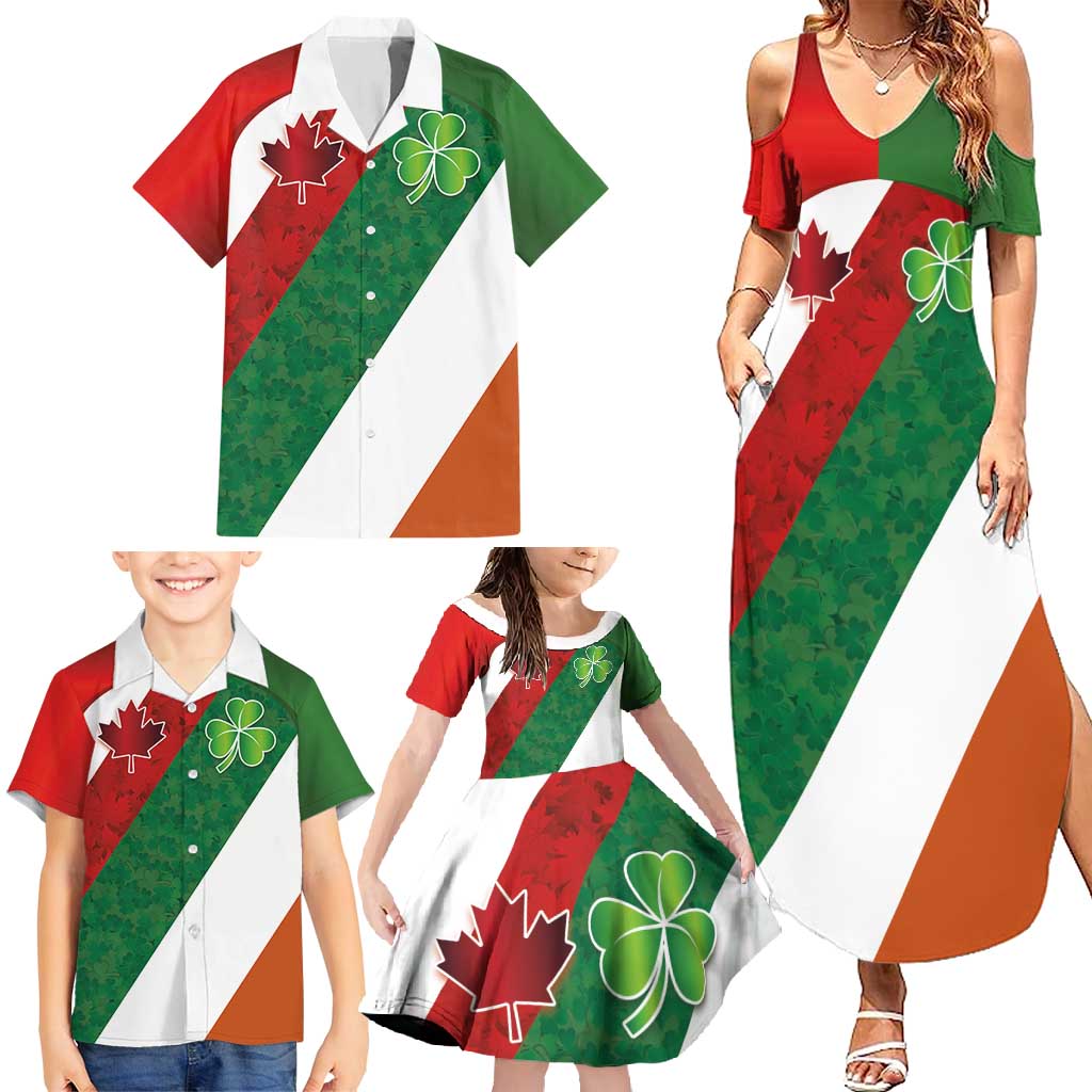 Custom Canada and Ireland Family Matching Summer Maxi Dress and Hawaiian Shirt Shamrocks and Maple Leaves