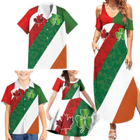 Custom Canada and Ireland Family Matching Summer Maxi Dress and Hawaiian Shirt Shamrocks and Maple Leaves