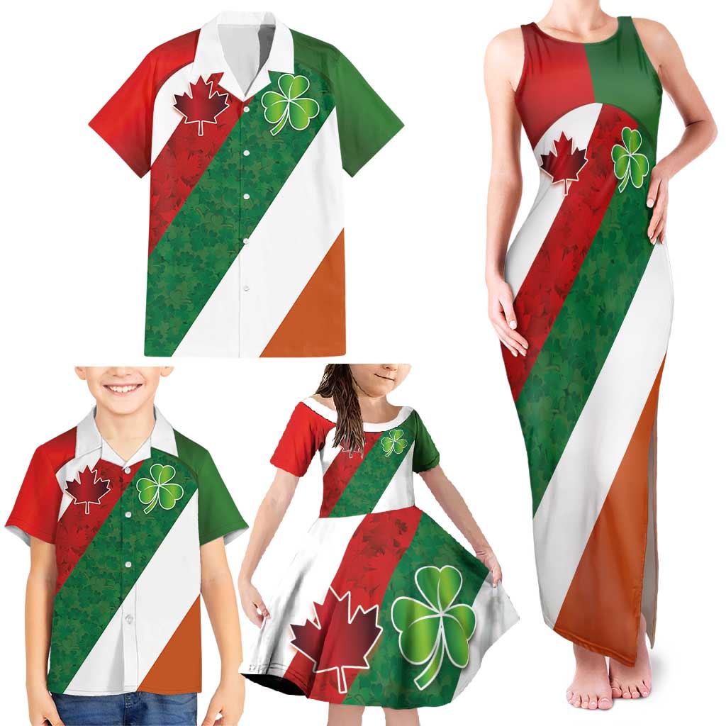 Custom Canada and Ireland Family Matching Tank Maxi Dress and Hawaiian Shirt Shamrocks and Maple Leaves