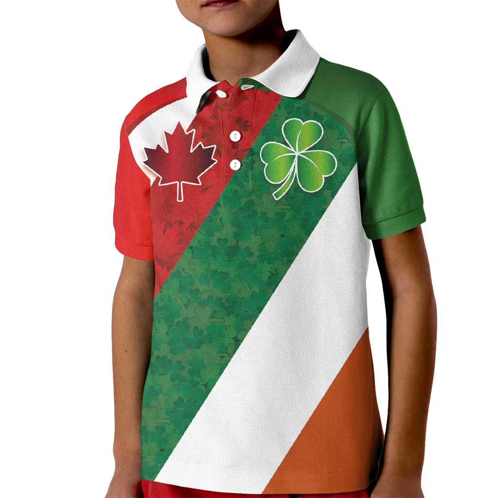 Custom Canada and Ireland Kid Polo Shirt Shamrocks and Maple Leaves