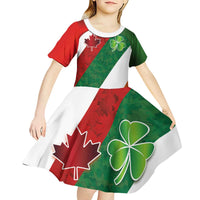 Custom Canada and Ireland Kid Short Sleeve Dress Shamrocks and Maple Leaves