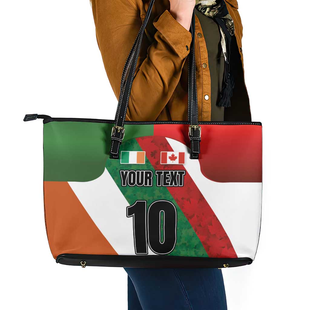 Custom Canada and Ireland Leather Tote Bag Shamrocks and Maple Leaves
