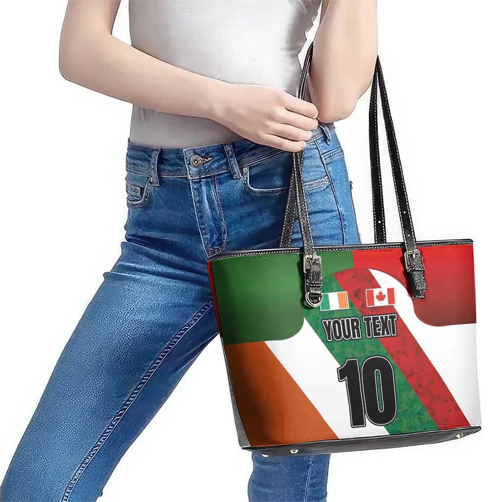 Custom Canada and Ireland Leather Tote Bag Shamrocks and Maple Leaves