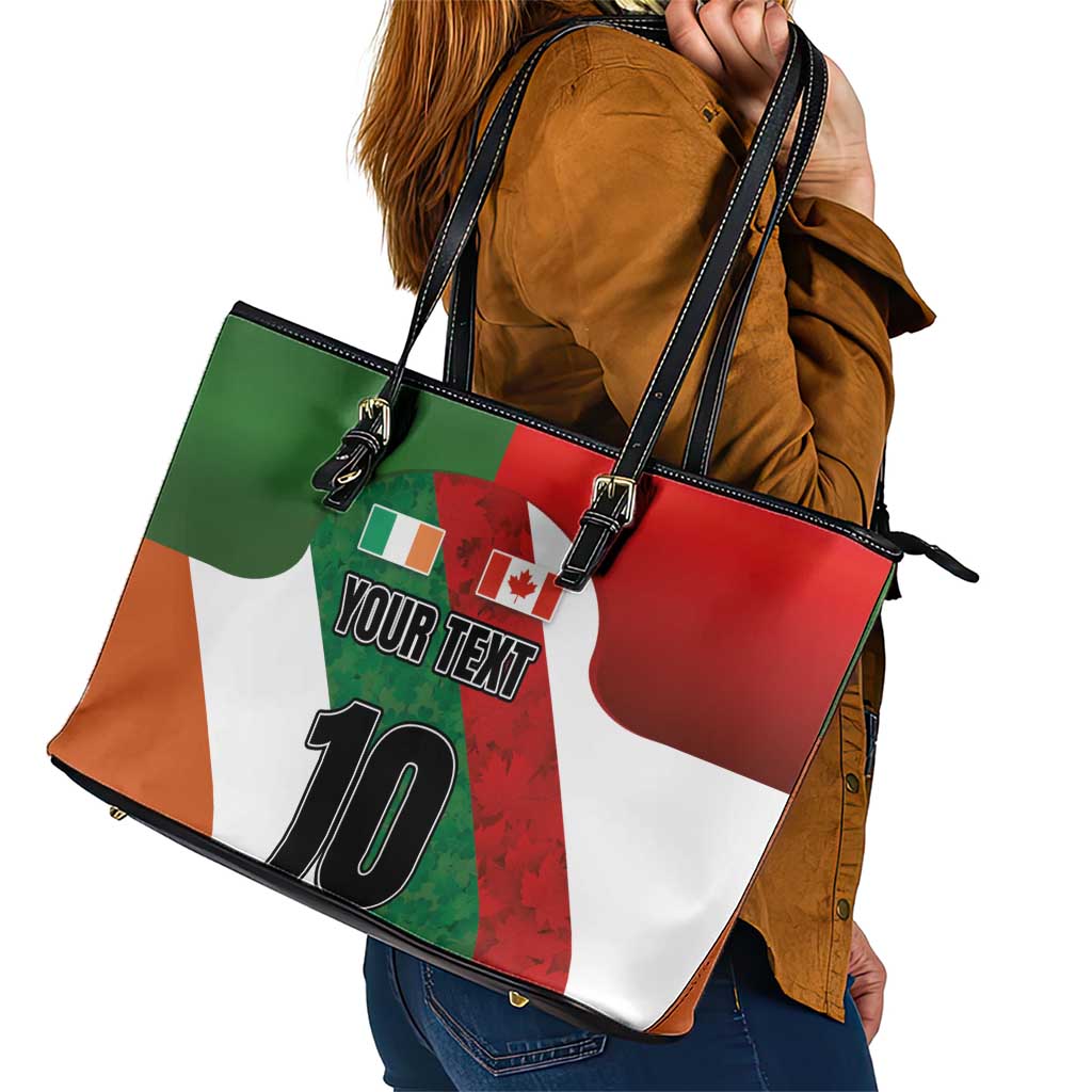 Custom Canada and Ireland Leather Tote Bag Shamrocks and Maple Leaves