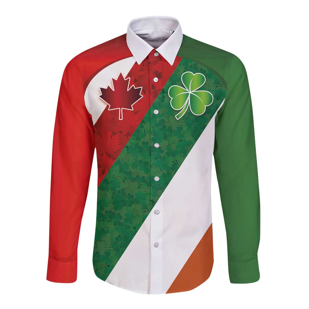 Custom Canada and Ireland Long Sleeve Button Shirt Shamrocks and Maple Leaves