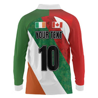Custom Canada and Ireland Long Sleeve Polo Shirt Shamrocks and Maple Leaves