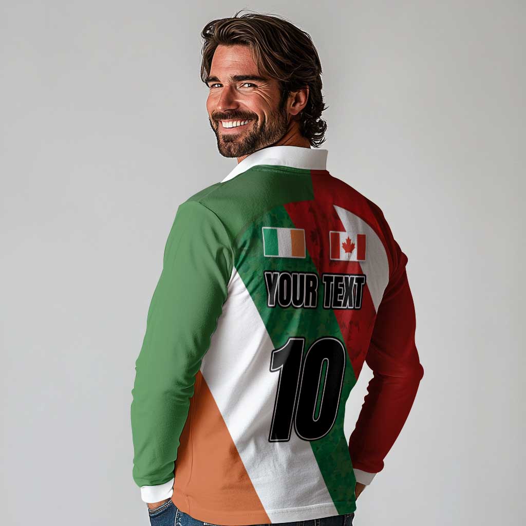 Custom Canada and Ireland Long Sleeve Polo Shirt Shamrocks and Maple Leaves