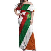 Custom Canada and Ireland Off Shoulder Maxi Dress Shamrocks and Maple Leaves