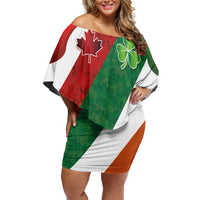 Custom Canada and Ireland Off Shoulder Short Dress Shamrocks and Maple Leaves