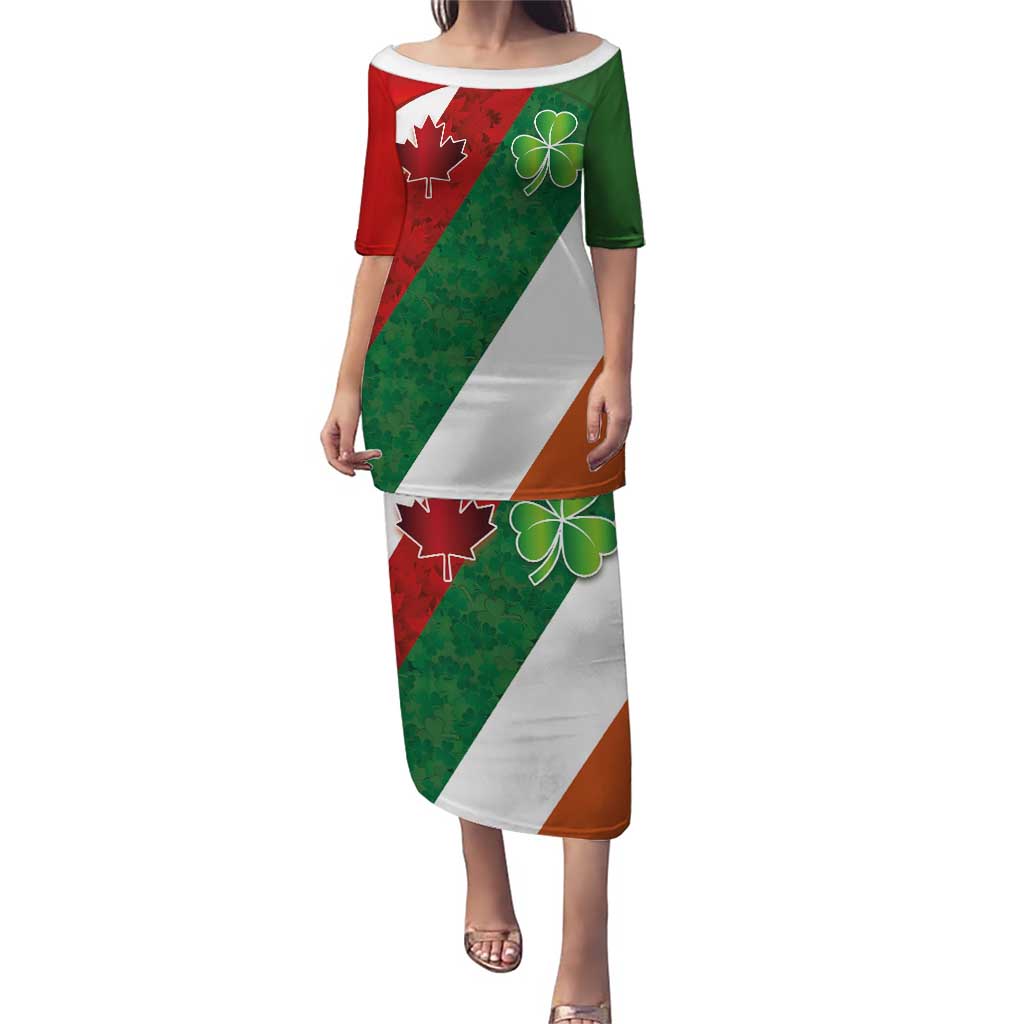 Custom Canada and Ireland Puletasi Shamrocks and Maple Leaves