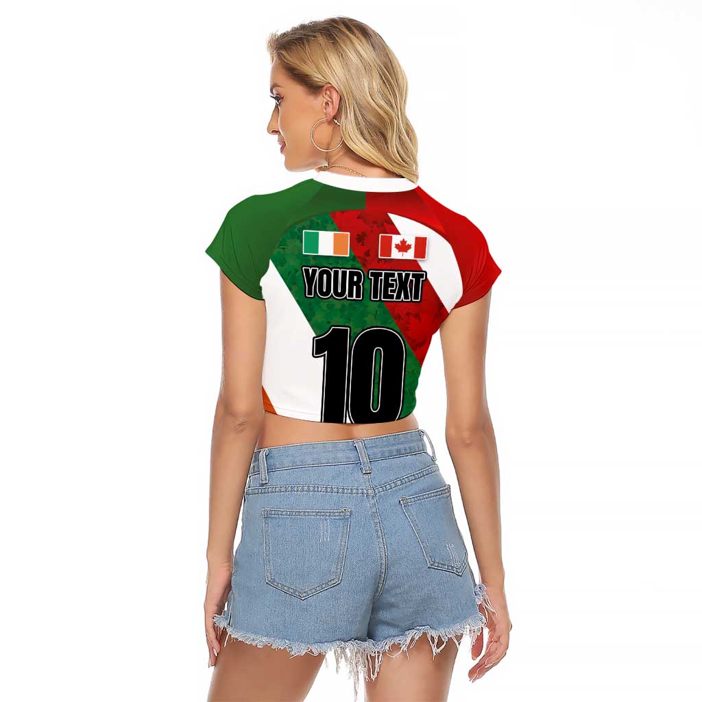 Custom Canada and Ireland Raglan Cropped T Shirt Shamrocks and Maple Leaves