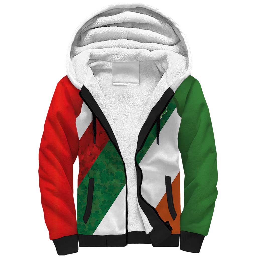 Custom Canada and Ireland Sherpa Hoodie Shamrocks and Maple Leaves