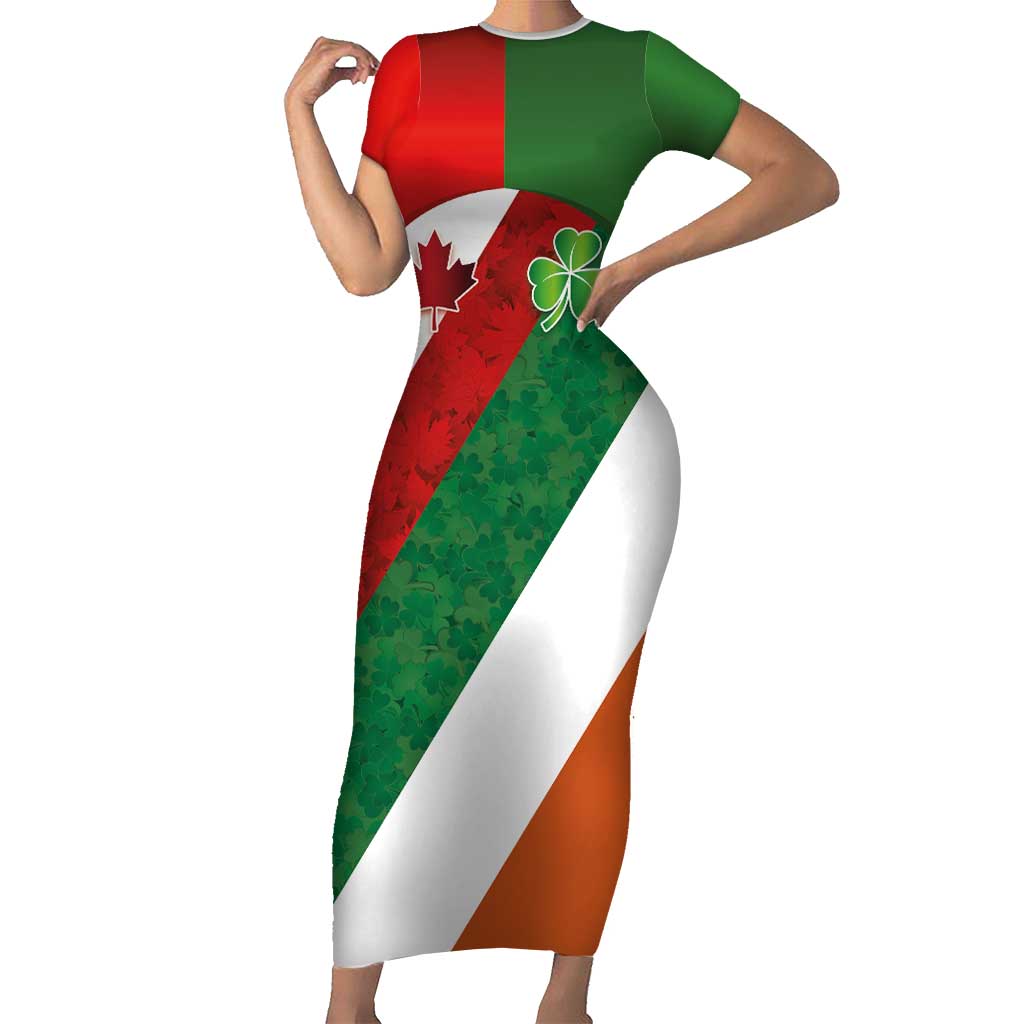 Custom Canada and Ireland Short Sleeve Bodycon Dress Shamrocks and Maple Leaves