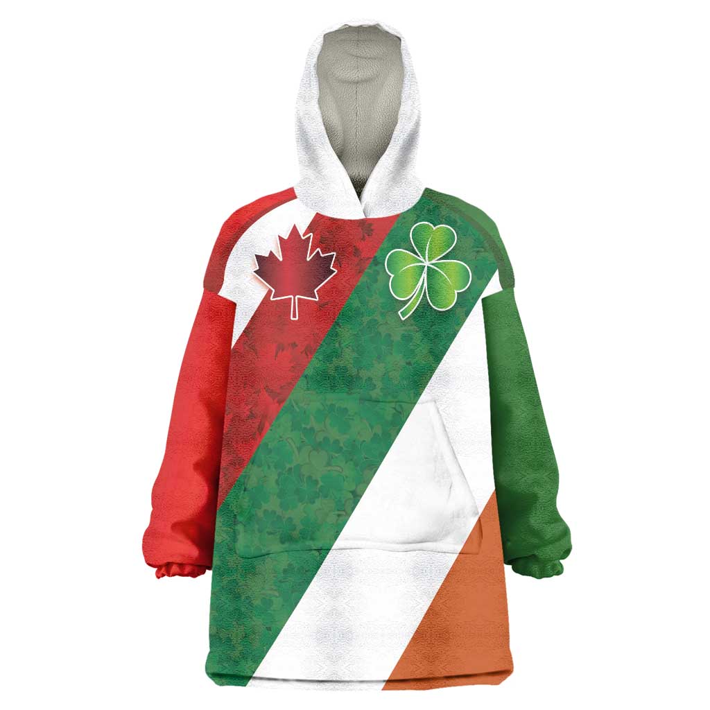 Custom Canada and Ireland Wearable Blanket Hoodie Shamrocks and Maple Leaves