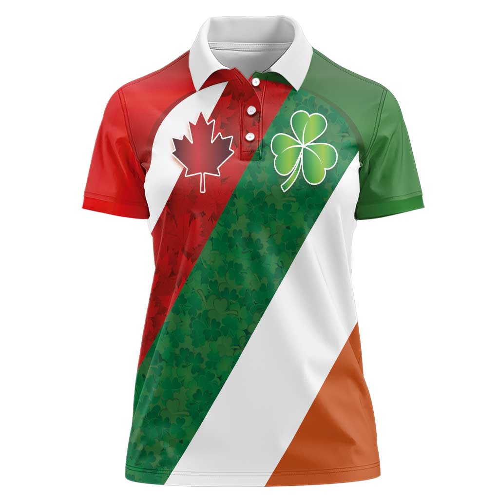 Custom Canada and Ireland Women Polo Shirt Shamrocks and Maple Leaves