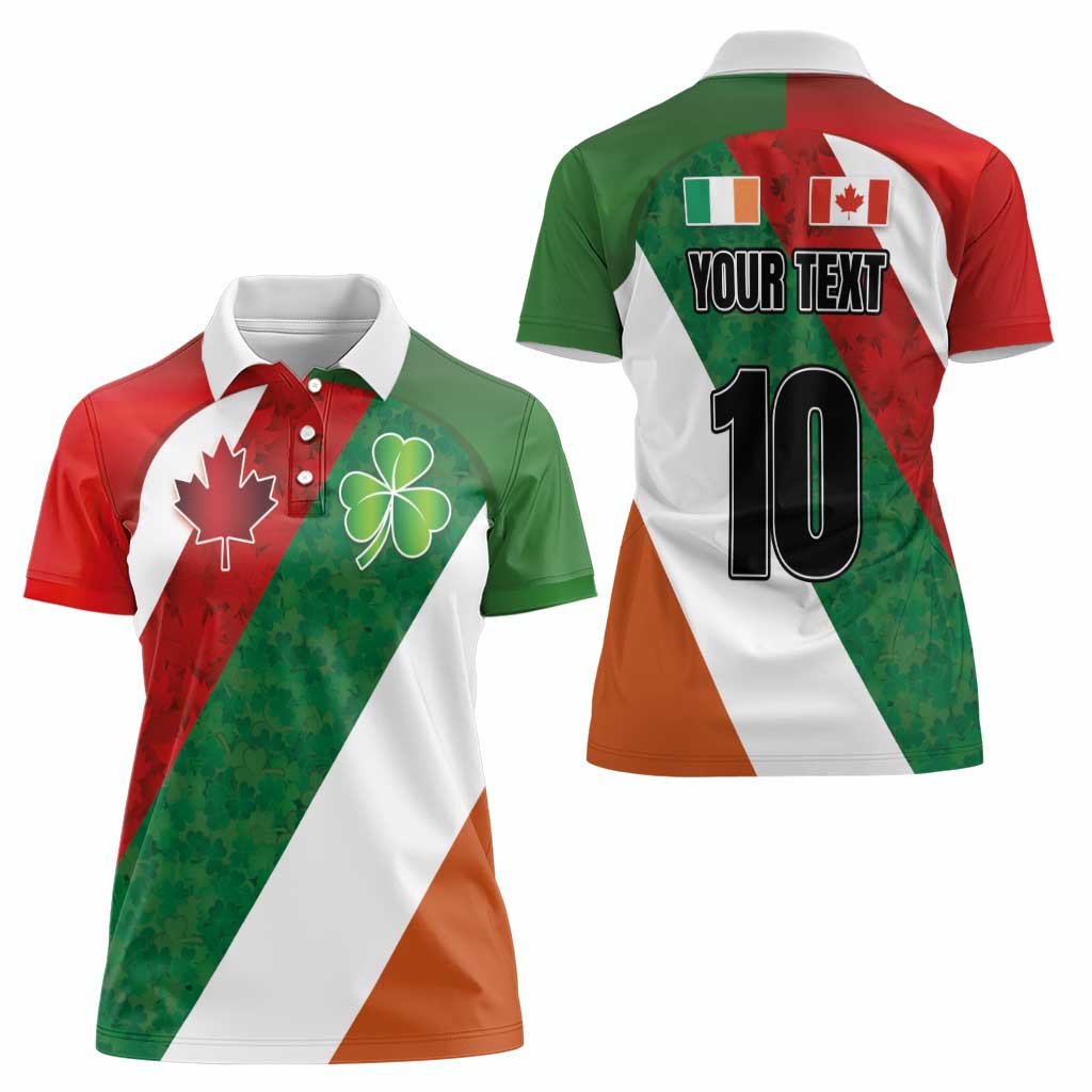 Custom Canada and Ireland Women Polo Shirt Shamrocks and Maple Leaves