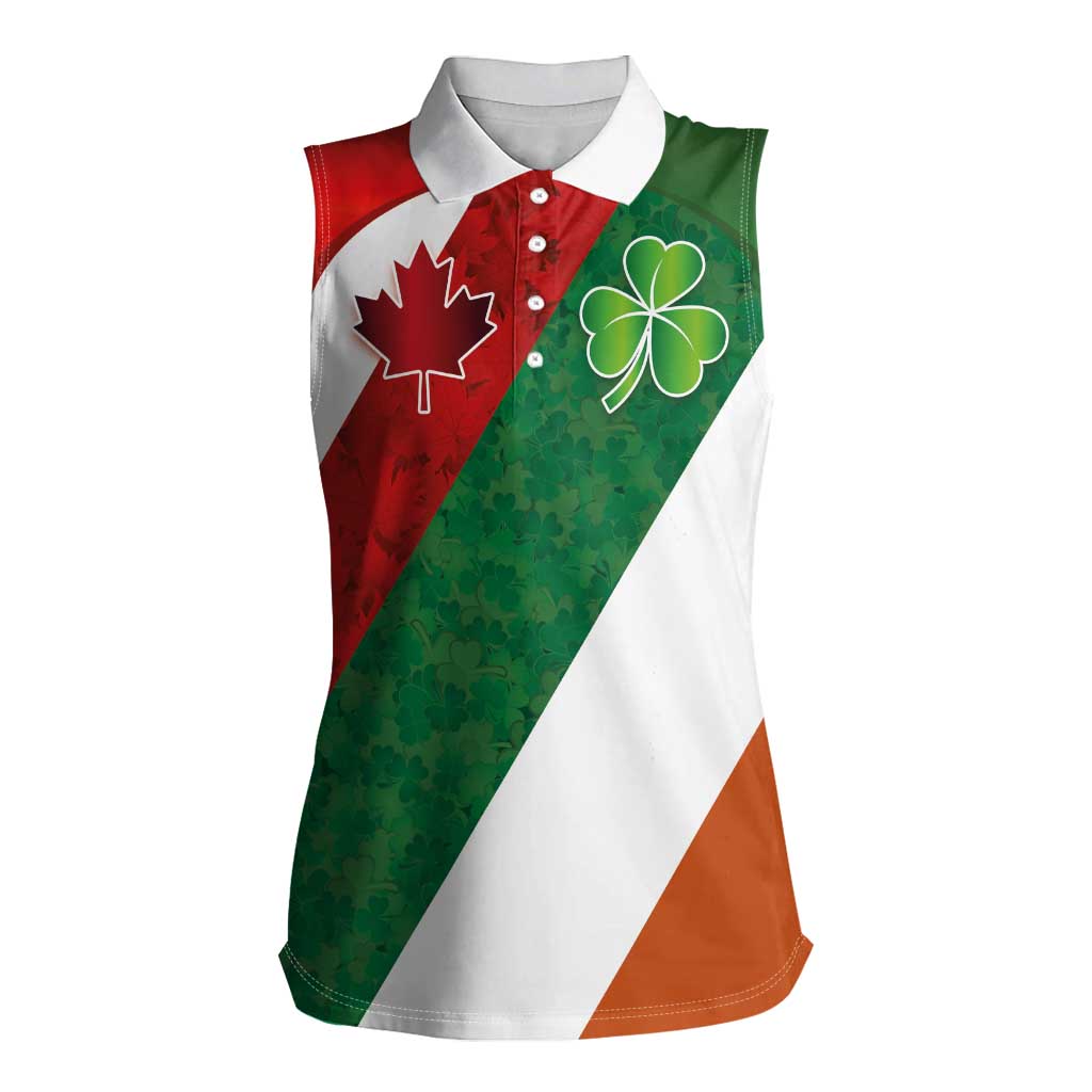 Custom Canada and Ireland Women Sleeveless Polo Shirt Shamrocks and Maple Leaves