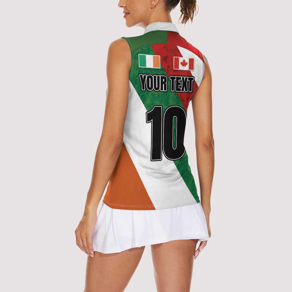 Custom Canada and Ireland Women Sleeveless Polo Shirt Shamrocks and Maple Leaves
