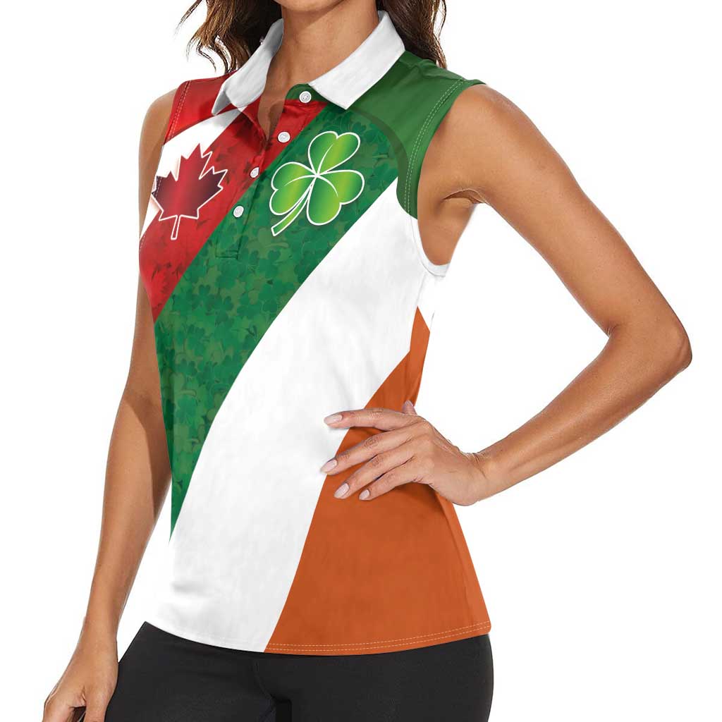 Custom Canada and Ireland Women Sleeveless Polo Shirt Shamrocks and Maple Leaves