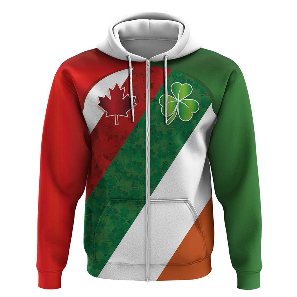 Custom Canada and Ireland Zip Hoodie Shamrocks and Maple Leaves